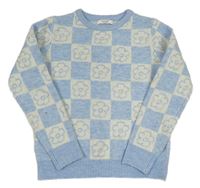 Světlemodro-bílý kostkovaný květovaný svetr Primark