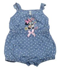 Svetlomodrý ľahký rifľový letný overal s Minnie a srdiečkami a volánikmi zn. PRIMARK