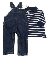 Nové - 2set - Tmavomodro-biele pruhované polo triko + tmavomodré na traké rifle zn. Next