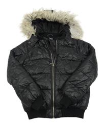 Černá šusťáková zimní bunda s kapucí s kožešinou New Look