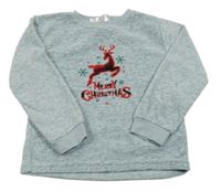 Šedé melírované fleecové pyžamové triko se sobem 