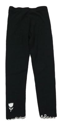 Čierne rebrované legíny s květem Primark