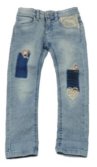 Světlemodré skinny rifle s květy Dopodopo