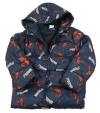 Tmavomodrá šusťáková zimní bunda se Spidermany a kapucí Marvel