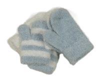 Nové - 3set - 3x Světlemodro-bílé pletené chlupaté palcové rukavice 