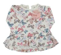 Bílo-barevná tunika s motýlky a 3D květem 