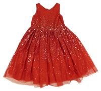 Červené slavnostní tylové šaty s flitry H&M