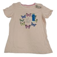 Nové - Světlerůžové tričko s motýlky Primark