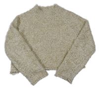 Béžovo-zlatý trblietavý chlpatý crop sveter Zara
