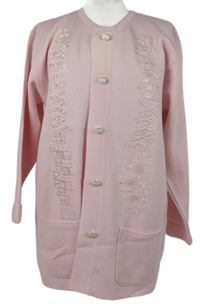 Dámský světlerůžový propínací svetr s výšivkou Paramour 