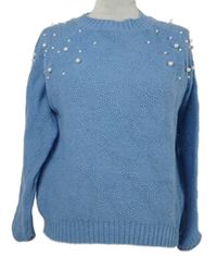 Dámský světlemodrý svetr s korálky Shein 