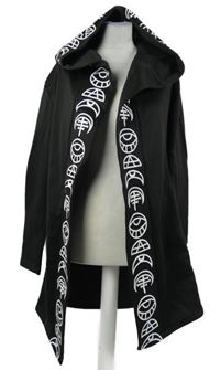 Dámsky čierny teplákový cardigán s potlačou a kapucňou