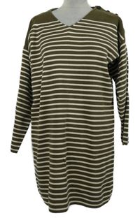 Dámske kaki-biele pruhované svetrové šaty Primark