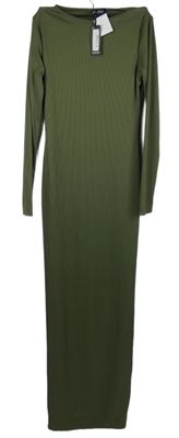 Nové - Dámske khaki rebrované midi šaty Boohoo