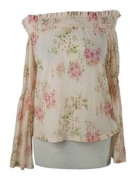 Dámská světlerůžová kytičkovaná tylová halenka s lodičkovým výstřihem New Look 