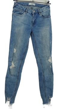 Dámské světlemodré roztřepené skinny rifle s prošoupáním Mango 