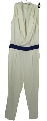 Dámský bílý kalhotový overal s modrým pruhem 