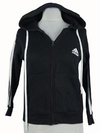 Dámska čierno-biela športová funkčná prepínaci mikina s pruhmi a kapucňou Adidas