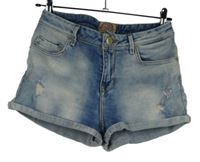 Dámske svetlomodré šisované rifľové kraťasy s vyšúchaním Bershka