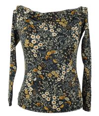 Dámské černé kytičkované triko s lodičkovým výstřihem H&M
