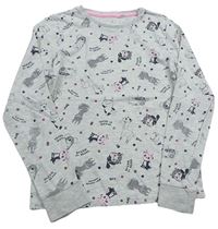 Sivé melírované pyžamové tričko s kočičkami C&A