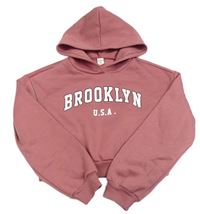 Staroružová crop mikina s nápisom a kapucňou zn. Shein