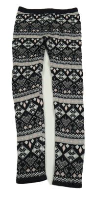 Černo-šedo-růžové vzorované pletené legíny Primark