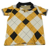 Žlto-bielo-čierne kárované pletené polo tričko River Island
