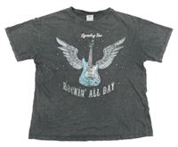 Sivé tričko s kytarou a křídly Zara