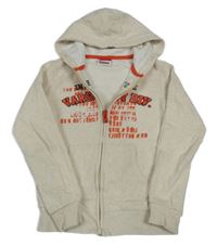 Béžová melírovaná prepínaci mikina s nápisom a kapucňou Yigga