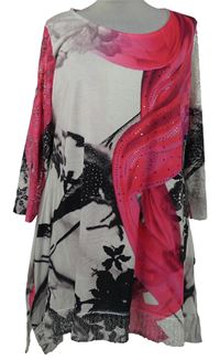 Dámska ružovo-bielo-čierna blúzková á tunika s čipkou TMT