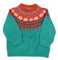 Zeleno-červeno-růžový vzorovaný svetr Dunnes Stores