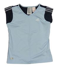Světlemodro-tmavomodré športové funkčné tričko s pruhmi Adidas