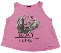 Ružový melírovaný crop top s plátenkami a nápisom Page one young