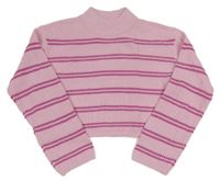 Světlerůžo1vý pruhovaný crop sveter H&M