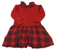 Červené pletené šaty s kostkovanou sukní Next