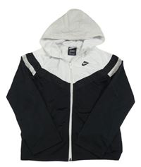 Bílo-černá sportovní propínací mikina s kapucí Nike