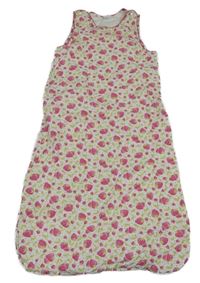 Bílý bavlněný podšitý spací pytel s jahodami