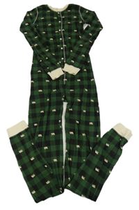 Čierno-zelený kockovaný overal s medveďmi