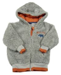 Sivá melírovaná chlpatá prepínaci mikina s nosorožcem a kapucňou Lupilu