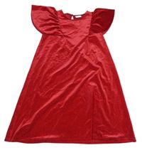 Červené zamatové trblietavé šaty s volánikmi Matalan