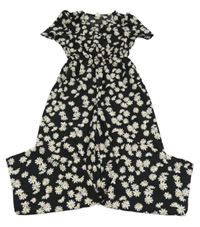 Čierno-biely kvetovaný nohavicový overal Shein