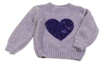 Lila žinylkový sveter so srdíčkem z flitrů C&A
