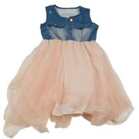 Modro-svetloružové šaty s tylovou sukní a riflovým vzhledem Shein