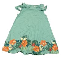 Zelené bavlnené šaty s kvietkami a volánikmi C&A