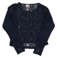 Tmavomodré čipkové crop tričko Yigga