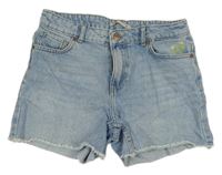 Světlemodré riflové kraťasy s kytičkami Only