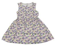 Lila-limetovo-tmavomodré kvetované šaty C&A