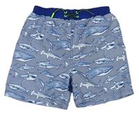 Modro-biele plážové kraťasy so žralokmi Tu