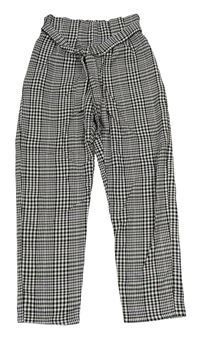 Černo-bílé kostkované kalhoty s páskem H&M